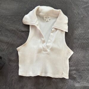 Le Lis Cream Ribbed Collared Top
